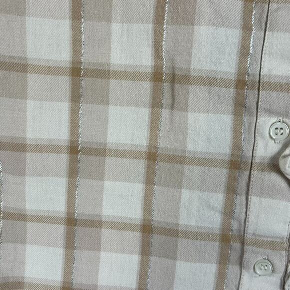 Gap Button Front Ruffle Top Women's Small Beige Plaid Half Sleeve Peasant - Picture 4 of 8